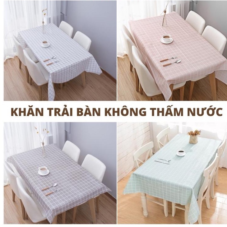 Khăn trải bàn ăn kẻ caro vải PVC không thấm nước, tấm trải bàn học decor vintage 88038