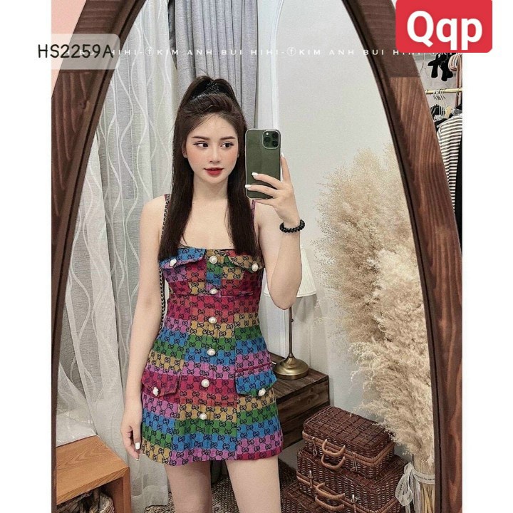 ĐẦM NỮ 2 DÂY GC PHỐI MÀU CỰC LẠ, VÁY PHỐI NÚT KÈM TÚI CỰC BẮT MẮT - SIÊU XINH