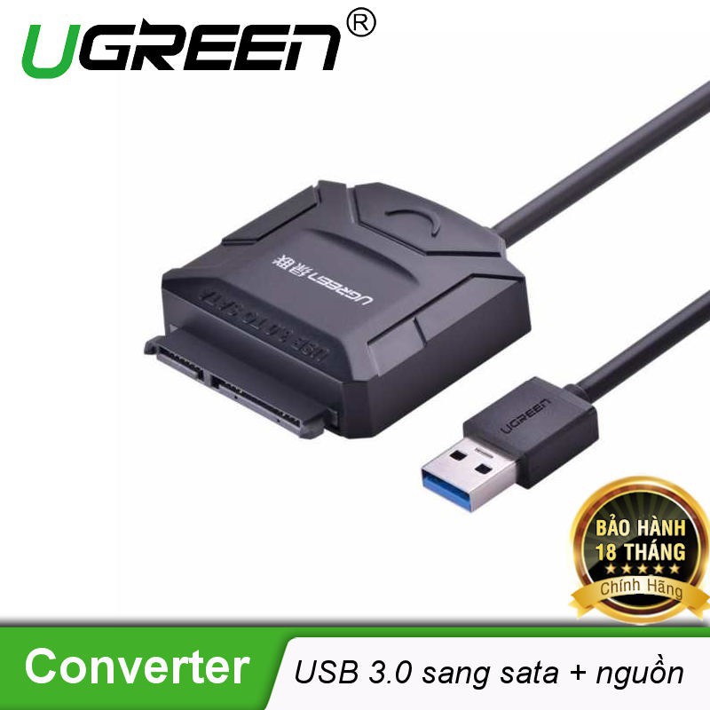 Cáp USB 3.0 đọc dữ liệu ổ cứng SATA Ugreen 20611 kèm dây nguồn 12V2A dài 50cm  - HapuShop