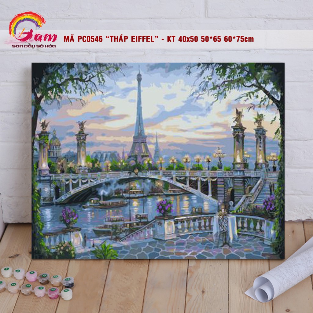 Tranh tự tô màu sơn dầu số hóa DIY Phong cảnh - Mã PC0546 Tháp Eiffel |  Shopee Việt Nam