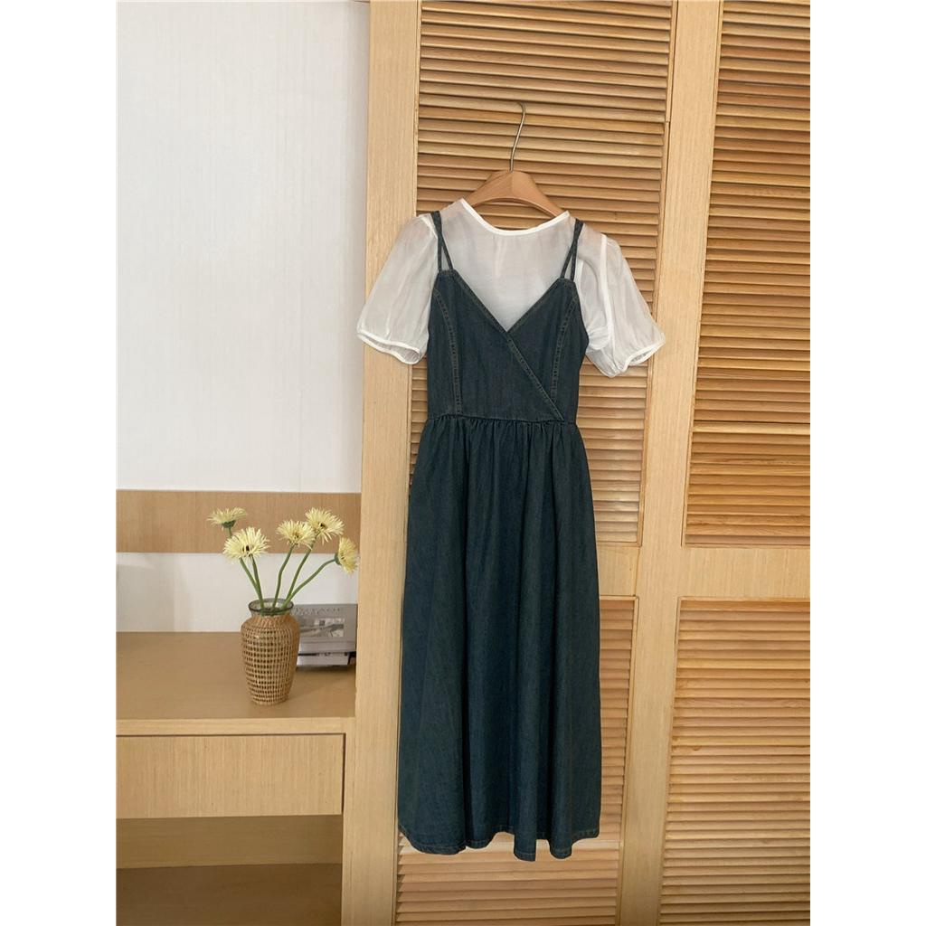 Váy Yếm Denim Cổ Tròn Thời Trang Hàn Quốc Đơn Giản 63851