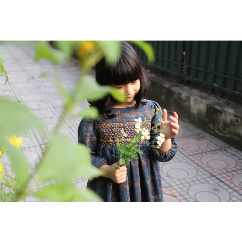 Váy smock chất thô tuýt si kẻ caro 2 màu