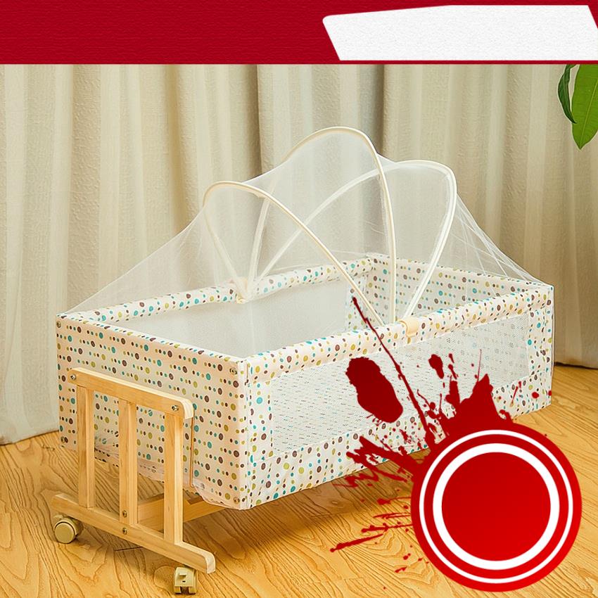 Nôi cho bé làm bằng gỗ thông tự nhiên , Nôi gỗ lắc lư ,lôi đu đưa cho bé có tặng kèm màn chống côn trùng HAPPY HOME