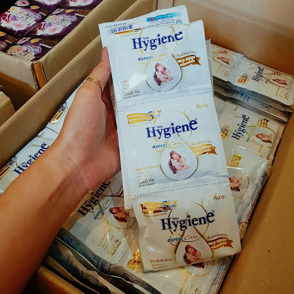 Thùng 30 dây x 12 gói nước xả vải đậm đặc HygienE Thái Lan [Đủ Màu]
