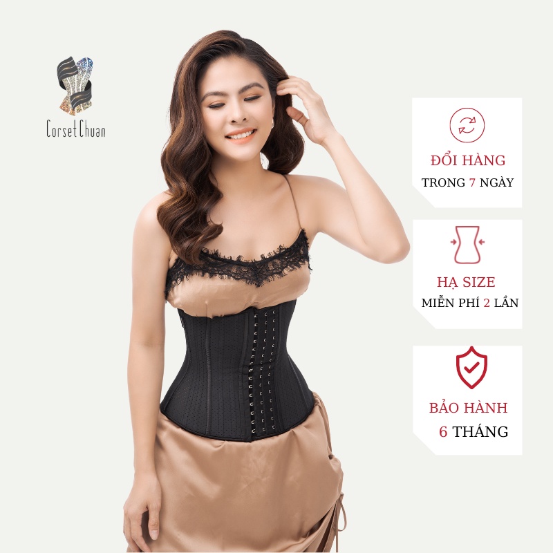 Đai Nịt Bụng Latex Corset Chuẩn Chính Hãng Hy Lạp Lưới (Màu Đen) -Tặng ngay 1 áo liner 100k