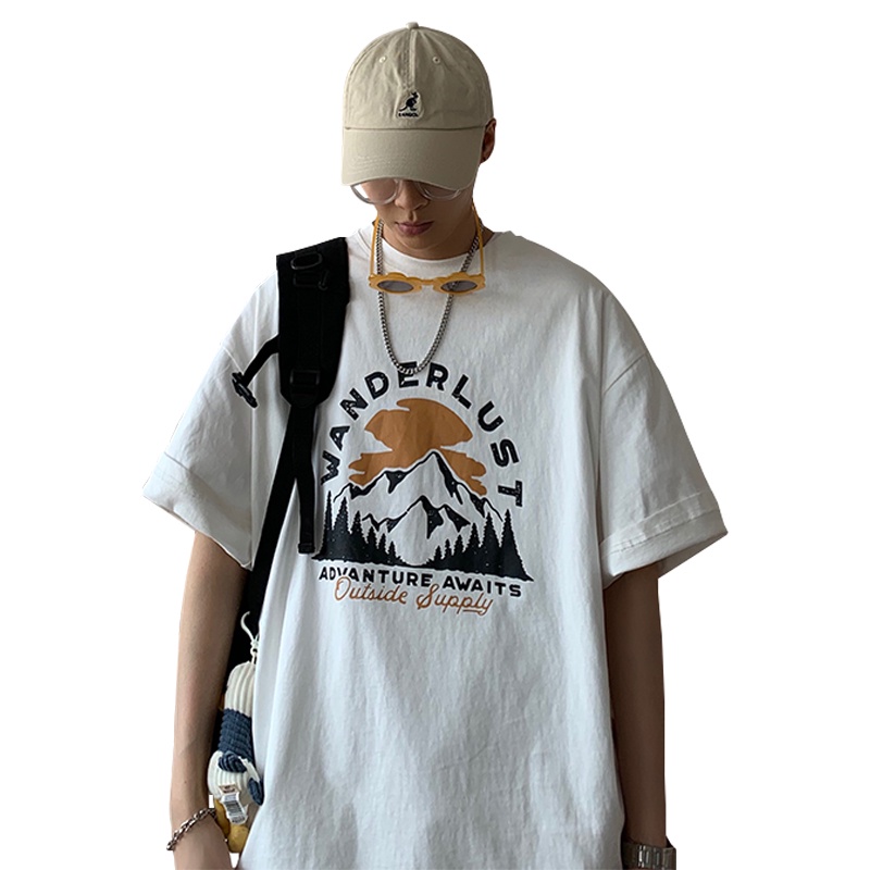 Áo thun tay ngắn cổ tròn dáng rộng in họa tiết graffiti phong cách Hàn Quốc thời trang cho nam size lớn S-8XL