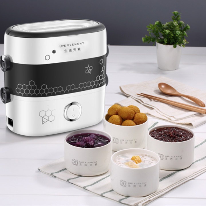 Hộp Cơm Cắm Điện Giữ Nhiệt, Hâm Nóng và Nấu Chín Thức Ăn 2 Tầng 4 Bát Gốm Sứ-Hàng Nhập Khẩu