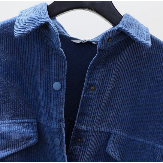 Áo sơ mi nữ dài tay màu xanh, Chất vải nhung tăm mềm mịn_A6027