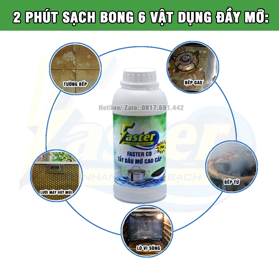 (SIÊU MẠNH) Nước Tẩy Dầu Mỡ Nhà Bếp, Vệ Sinh Máy Hút Mùi, Bếp Gas, Tường Bếp Faster 500ml