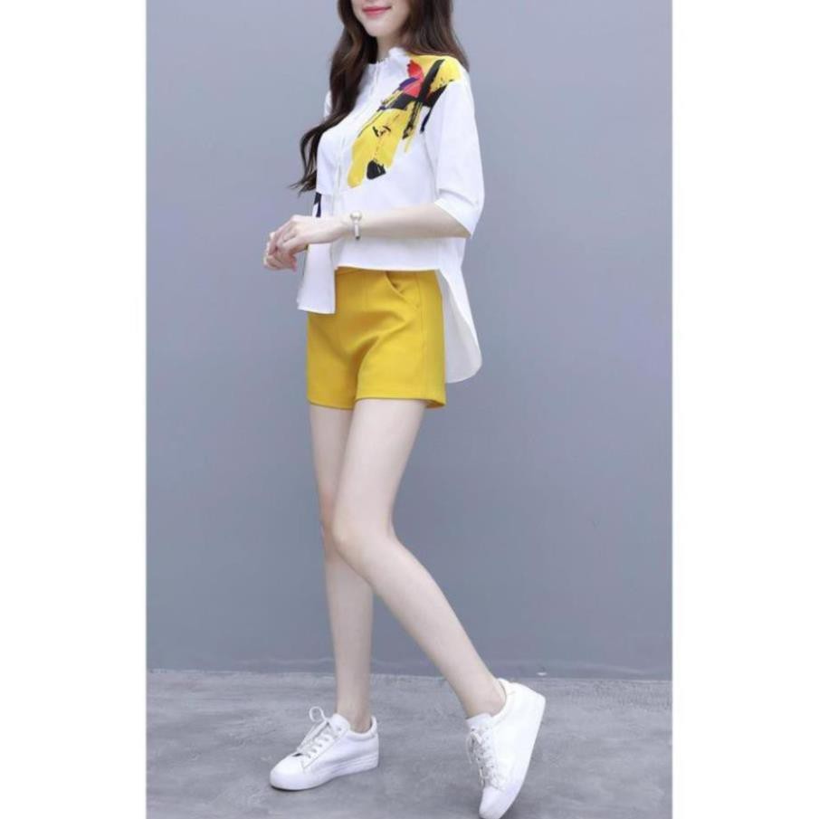 Set Bộ Quần Áo Lệch Tà Cao Cấp -  Bộ Đồ Quần Short Áo Dạng Sơ Mi Phối Tà Hoạ Tiết  Hàng Nhập | BigBuy360 - bigbuy360.vn