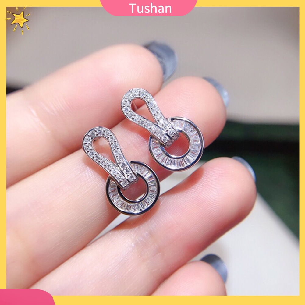 Bông Tai Hình Tròn Đính Đá Sang Trọng