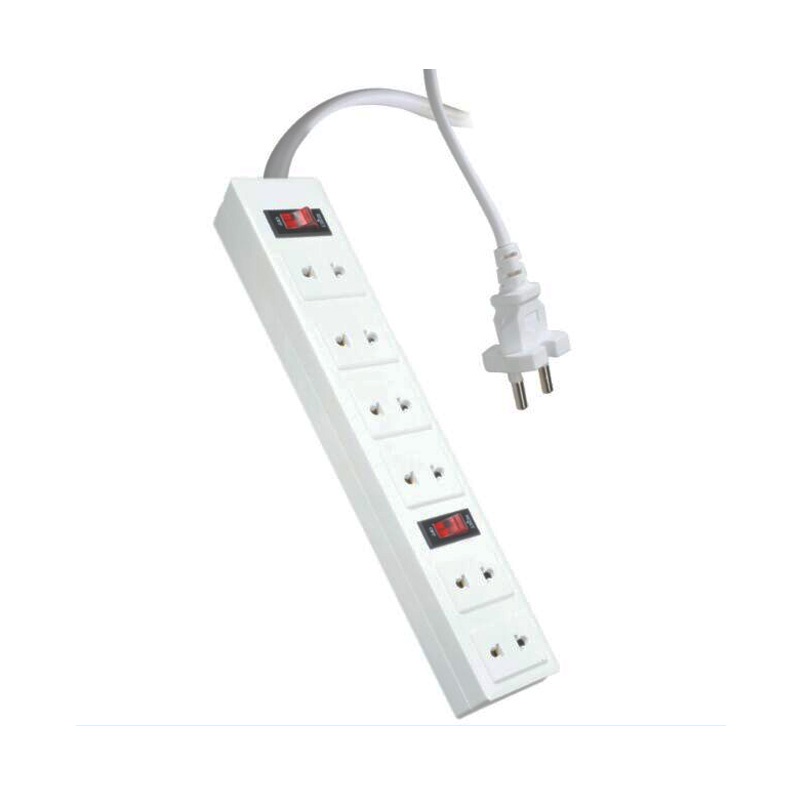 Ổ Cắm Điện Dài 6 Lổ 2 Công Tắc Cao Cấp, ổ điện trắng dài 6 ổ cắm 2 chấu, 2 công tắc, dây nối dài 3m, ổ điện gia dụng