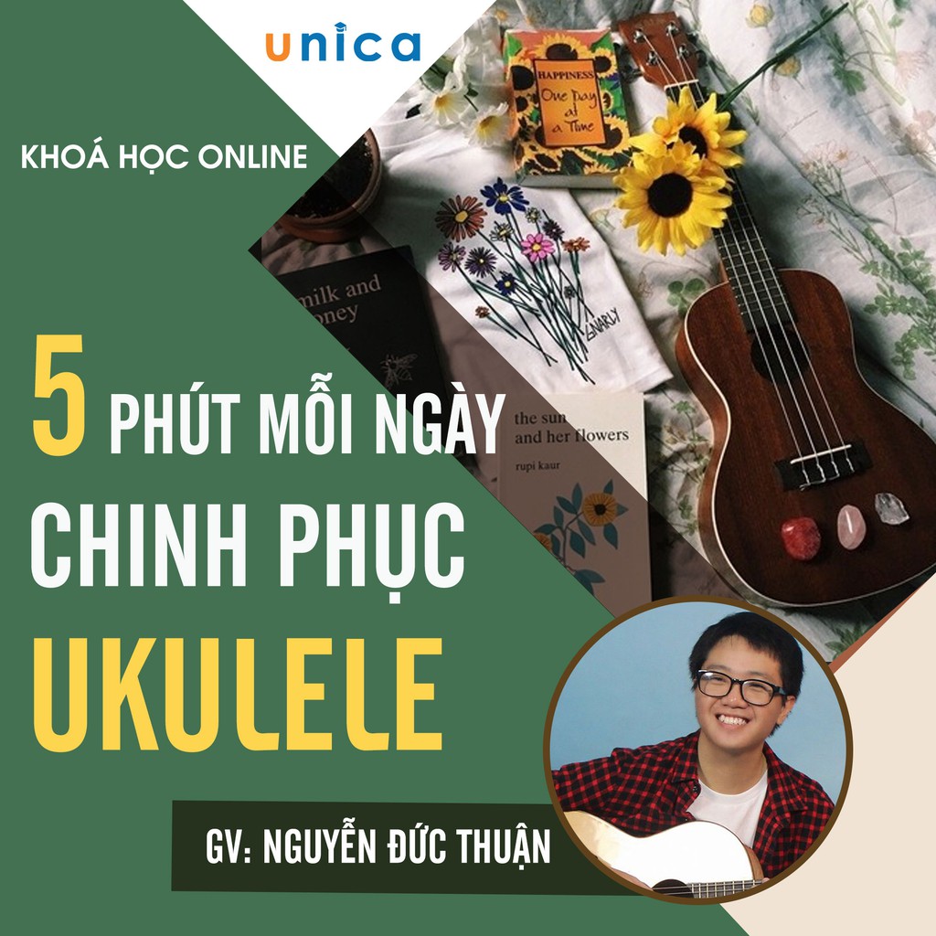 [Voucher-FULL Khóa học online] 5 phút mỗi ngày chinh phục Ukulele-đàn mini guitar ghi-ta sách dạy học soprano capo treo