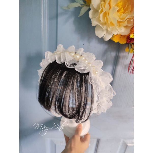 Băng đô tóc giả đính hạt 2 lớp xinh cho bé