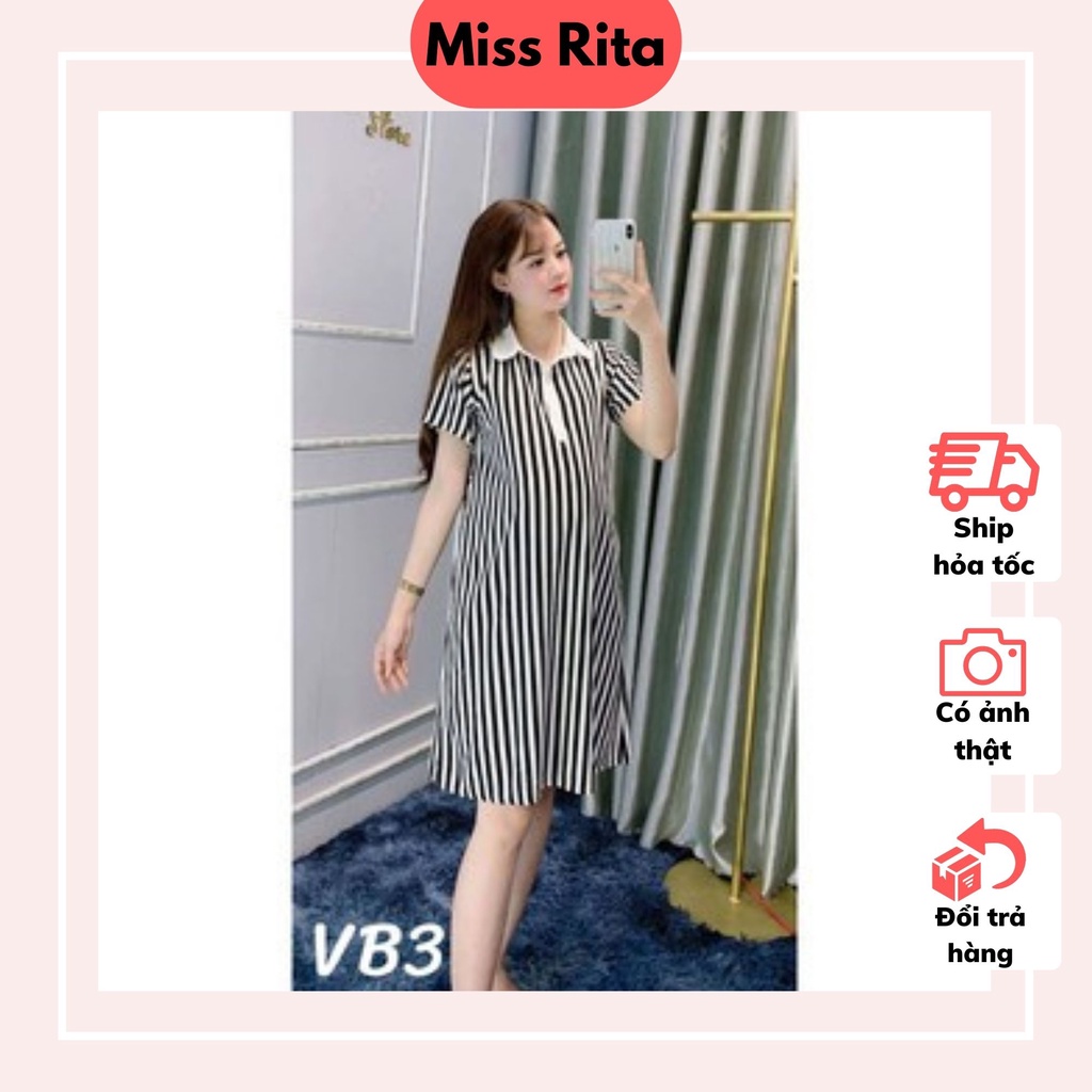Đầm bầu mùa hè dáng suông kẻ sọc pha cổ đức trắng sang chảnh thiết kế bởi Đầm Bầu Nhung Huấn