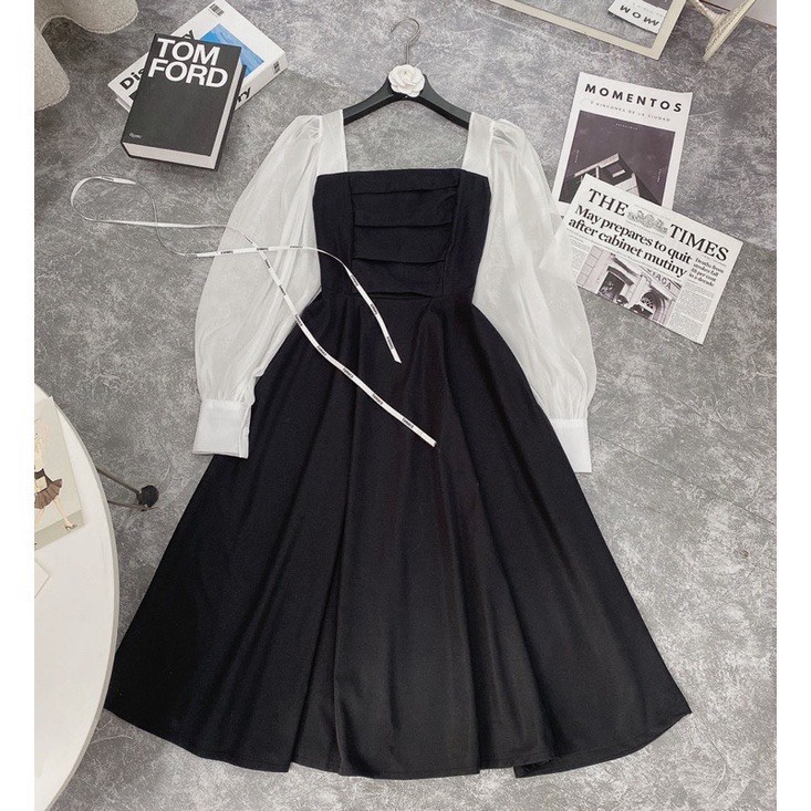 (Ảnh thật/ video): Váy tiêu thư cổ vuông ly ngực kèm ảnh thật trải sàn sẵn hàng