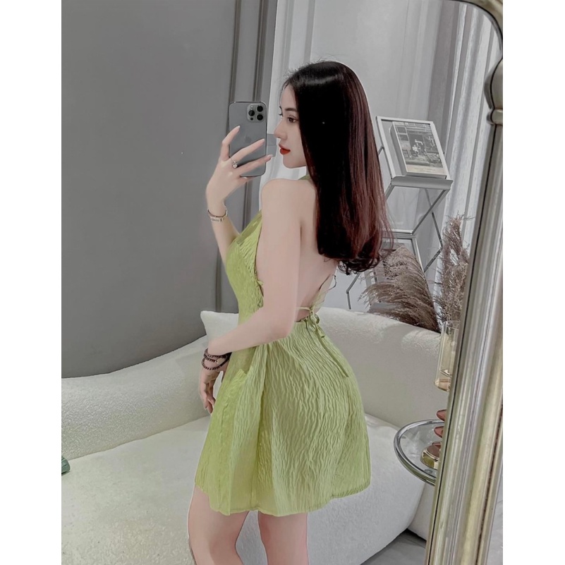 (Free ship) Mẫu Thiết Kế Hợp Thời Trang -- Đầm Xốp Có Mút Hở Lưng Có Lót Quần Đính Bông Rời Mặc Đi Tiệc Đi CHơi UP HHP F