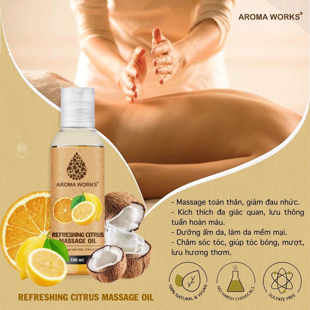 Dầu Massage Body Thiên Nhiên Aroma Works Mát Xa và dưỡng da toàn thân 100ml
