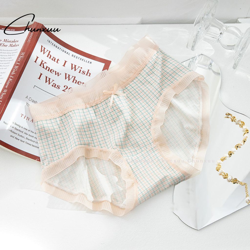 Quần lót nữ Cotton CHUNXUU phối viền ren họa tiết trẻ trung, chất liệu co dãn mềm mại- QC74