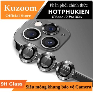 Bộ miếng dán kính cường lực và khung bảo vệ Camera cho iPhone 12 Pro Max chính hãng Kuzoom Lens Ring