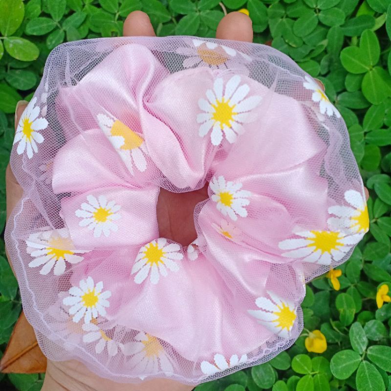 Cột tóc vải scrunchie cầu vòng 2 lớp