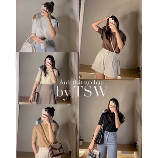 Áo len mịn cộc tay cổ tròn basic