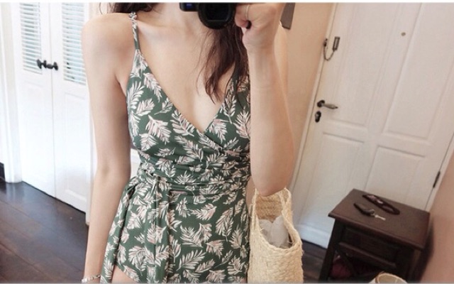 Bikini liền màu xanh lá dứa, bikini buộc eo loại 1 có ảnh thật