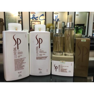 [Đủ bộ] Dầu gội, dầu xả, hấp dầu, tinh dầu và xịt dưỡng Sp Luxeoil Keratin Protect 1000ml dành cho tóc khô xơ, hư tổn