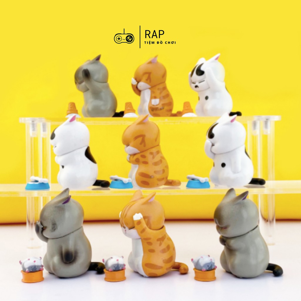 Full bộ mô hình 9 Mèo bất lực Ráp, Mèo bó tay, Mèo đăm chiêu, Mèo tiếc nuối dễ thương cute kèm phụ kiện chính hãng -HO17