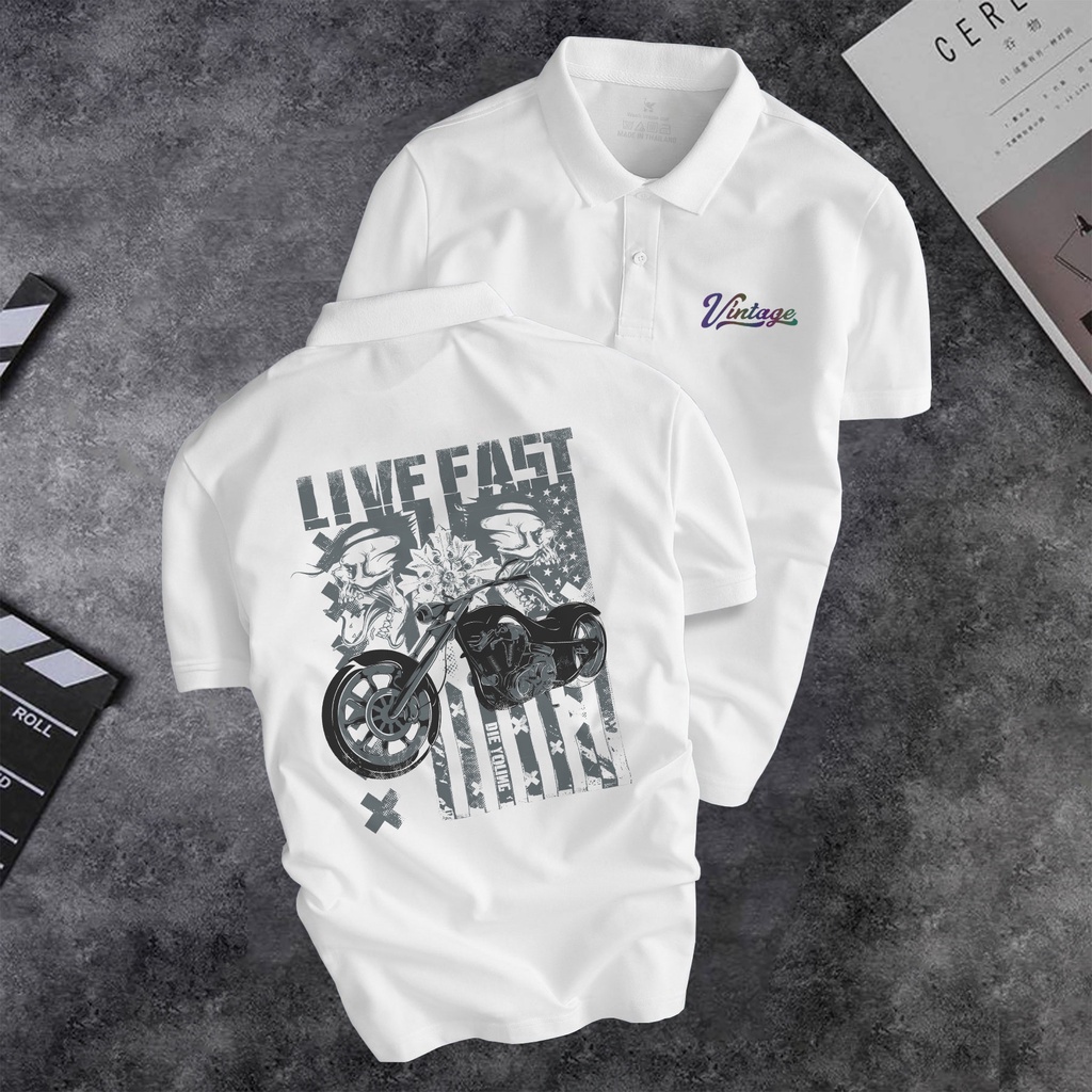 Áo polo nam Depstyle PT147 Motorcycle, vải thun poly 4 chiều mịn mát.