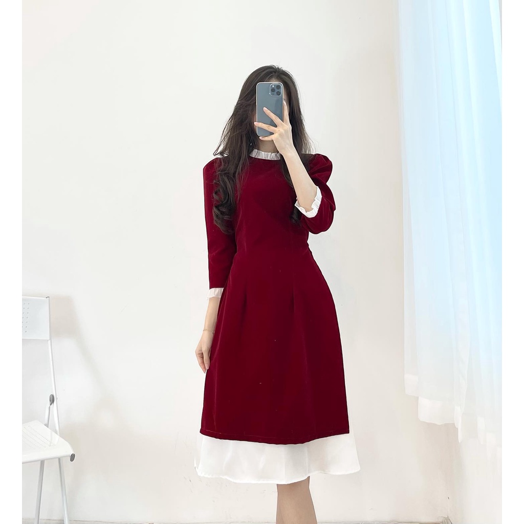 (FREESHIP) set áo dài nhung đỏ miho.house