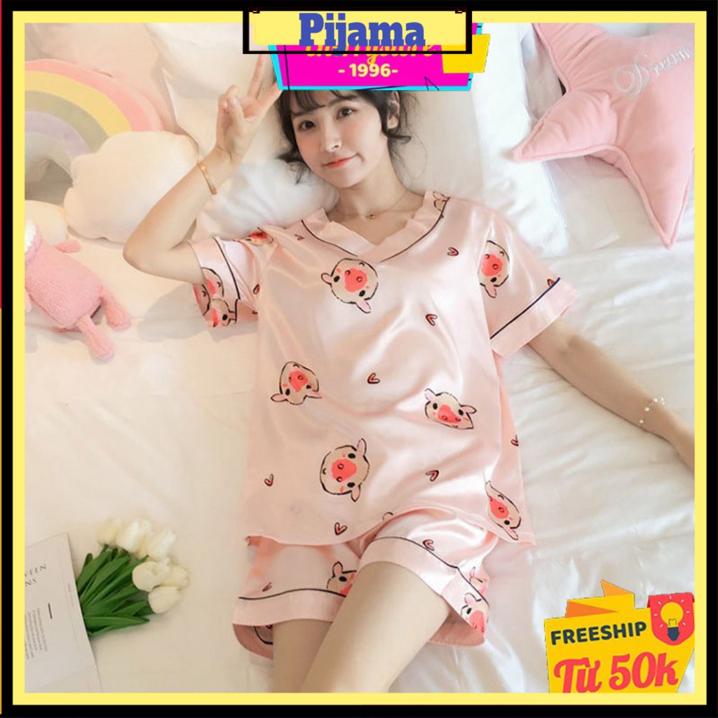 Bộ ngủ nữ ❤️Freeship đơn 50k❤️ Đồ Bộ pijama cộc tay lụa satin đẹp mặc ngủ mềm mịn - bộ Pijama