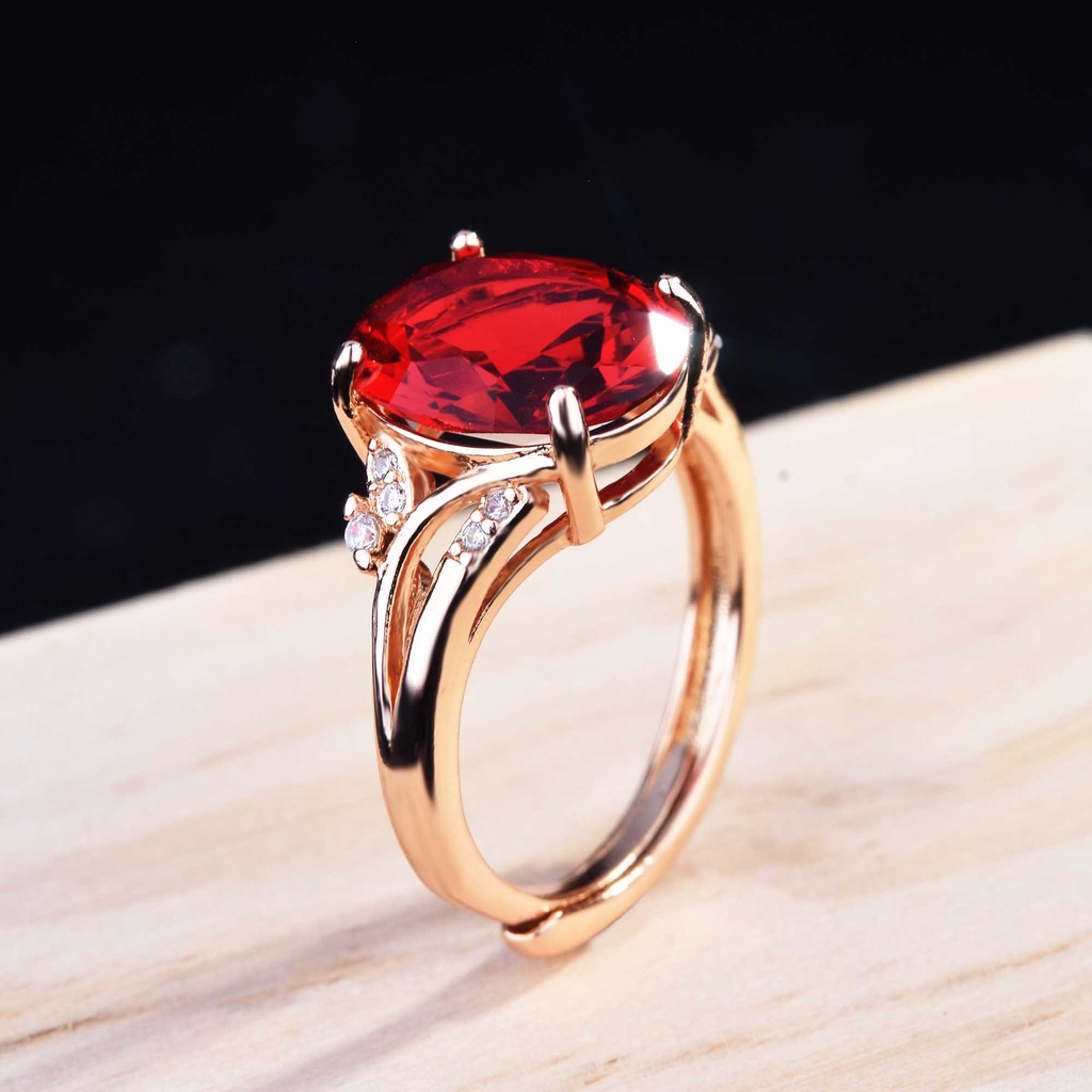 Nhẫn Bạc 925 Đính Đá Quý Hình Oval Màu Đỏ Thật Có Thể Điều Chỉnh Kích Thước
