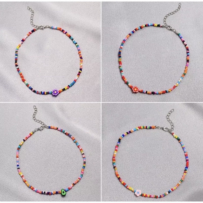 Vòng Cổ Hạt Cườm Mix Màu Charm Trái Cây Tươi Tắn