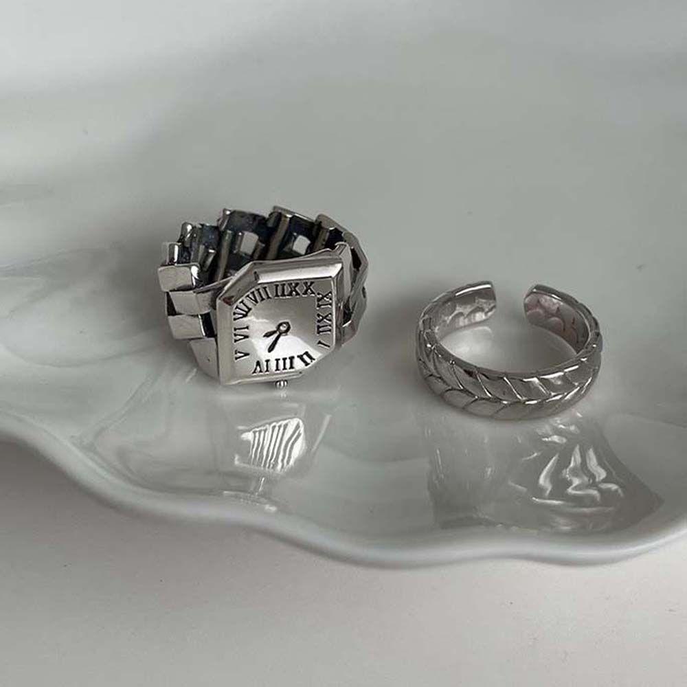 JARRED Nhẫn Hình Đồng Hồ Kim Loại Màu Sắc Retro Hàn Quốc Cho Nữ