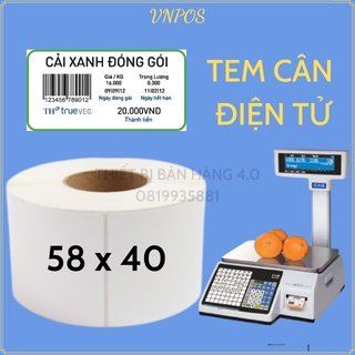 Tem dán nhãn cân điện tử 58x40mm, tem decal dành chothực phẩm, rau củ quả, thịt...siêu thị, nông sản