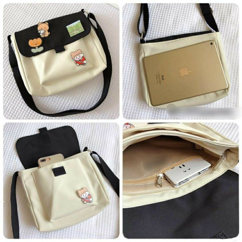 Túi vải đeo chéo phong cách vintage nhẹ nhàng dễ thương
