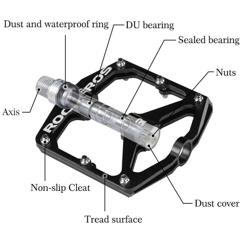 ROCKBROS Bicycle Chrome-Molybdenum Steel Carbon Fiber Sealed Bearings Pedals