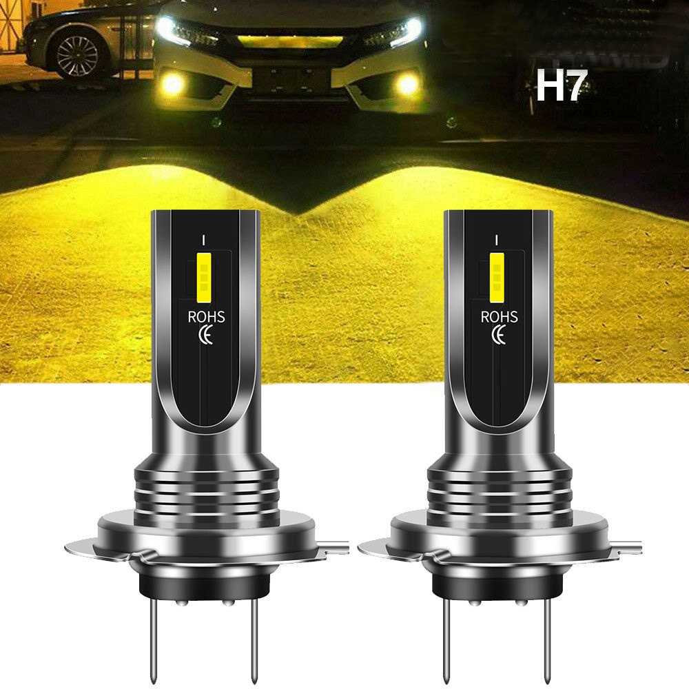 Bộ 2 Bóng Đèn LED H7 3000K Ánh Sáng Vàng Chuyên Dụng