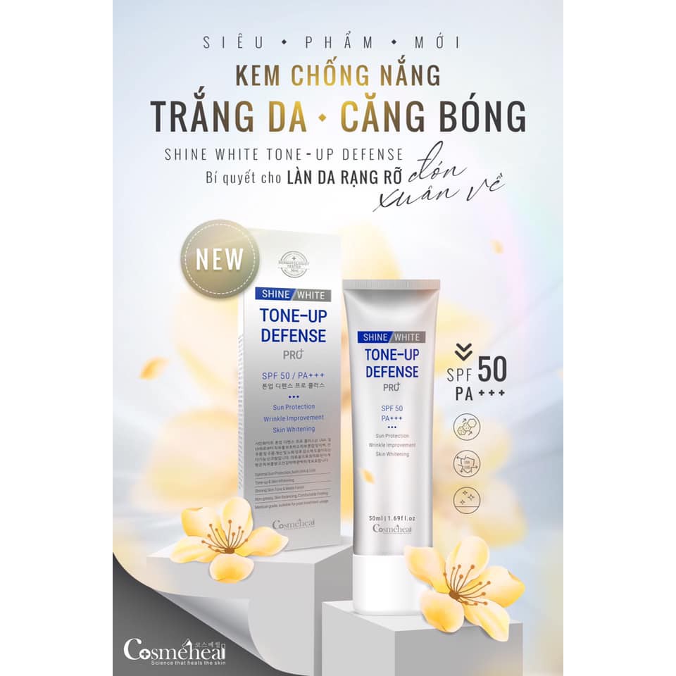 Kem Chống Nắng COSMEHEAL Shine White Tone Up Defense Pro+(50ml) SPF 50, PA+++ Dưỡng Trắng