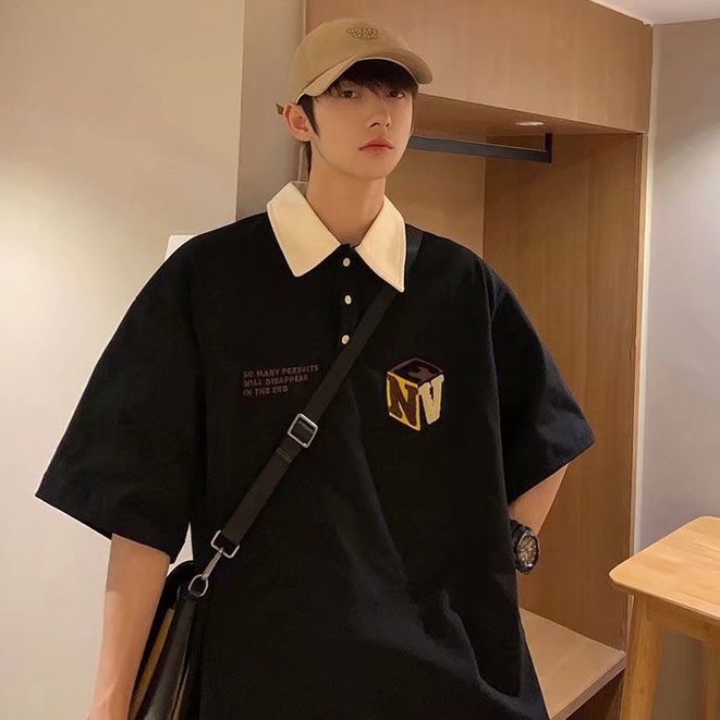 Áo Thun Polo Cotton Ngắn Tay Thêu Họa Tiết Vintage Thời Trang Cho Nam