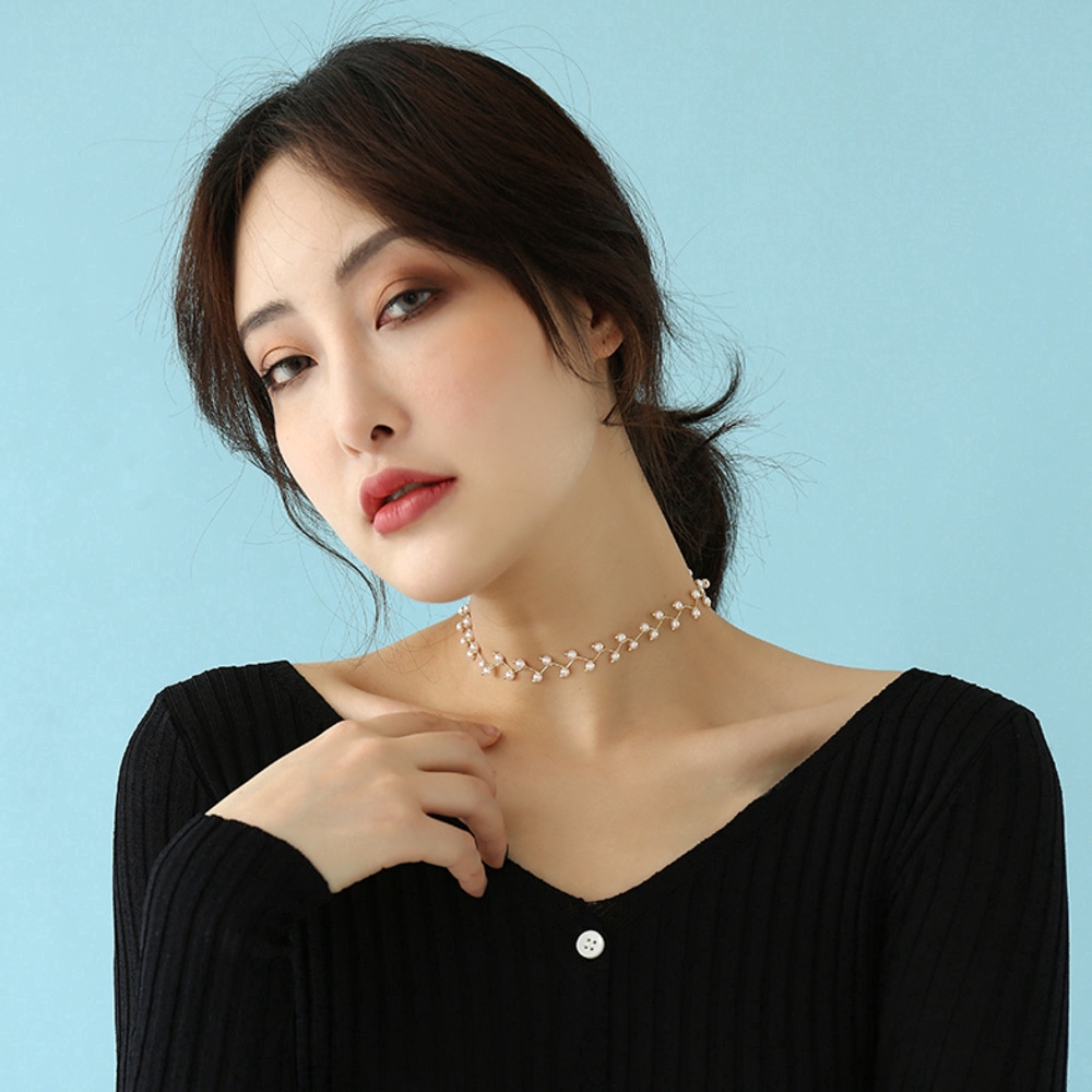 Vòng cổ choker đính hạt giả ngọc trai phong cách Hàn Quốc thời trang xinh xắn cho nữ