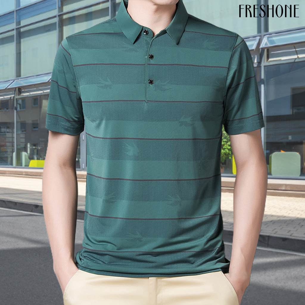 (Hàng Mới Về) Áo Thun Tay Ngắn Cổ Bẻ Họa Tiết Sọc Ngang Thời Trang Công Sở | BigBuy360 - bigbuy360.vn