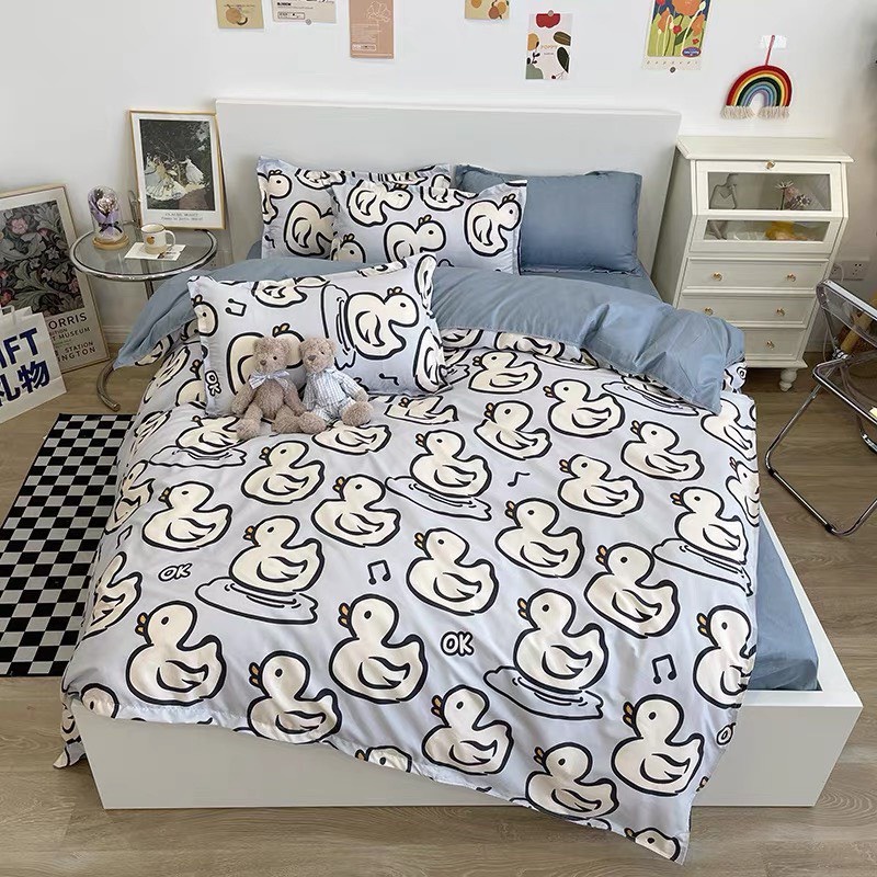 Chăn ga gối cotton poly - Mẫu vịt xanh