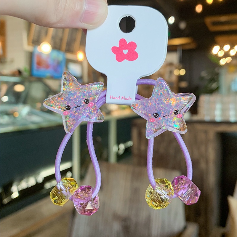 Set 2 Dây Cột Tóc Co Giãn Đính Hạt Nhiều Màu Dễ Thương Cho Bé Gái