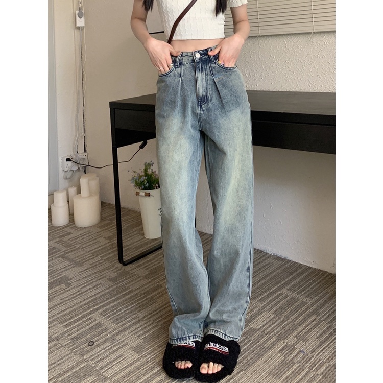 kumikumi HUANG YOYO Quần Jeans Nữ Dài Ống Đứng Thời Trang Hàn