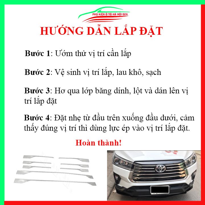 Ốp mặt ca lăng, calang Inox cho xe Innova 2021-2022 Cao Cấp
