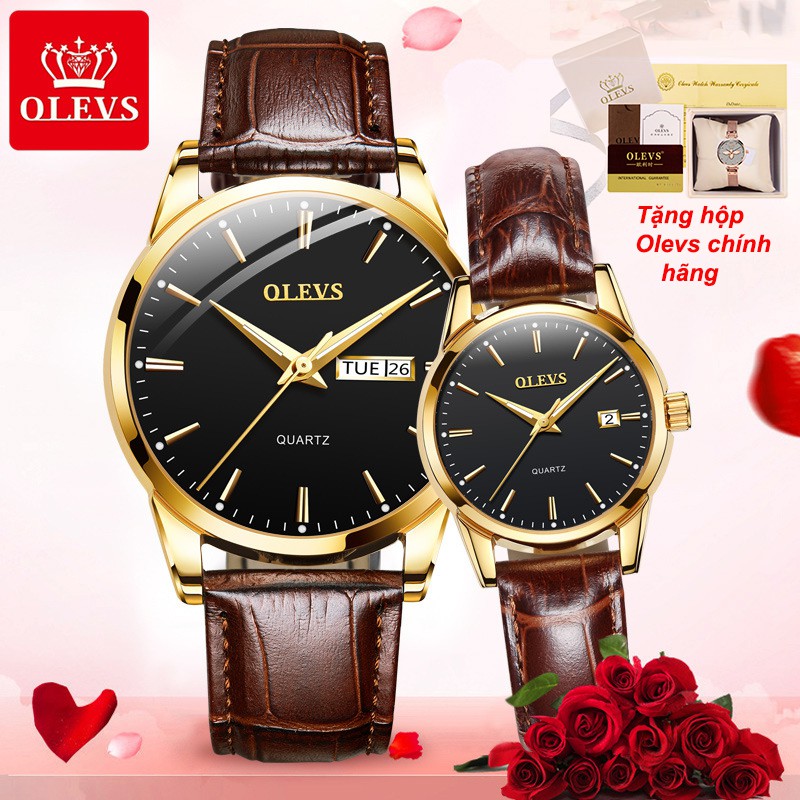 OLEVS 6898 Đồng Hồ Đôi Dây Da Chính Hãng Olevs, Kiểu Dáng Đẹp, Sang Trọng, Qùa Tặng Sang Trọng Cho Các Cặp Đôi | BigBuy360 - bigbuy360.vn