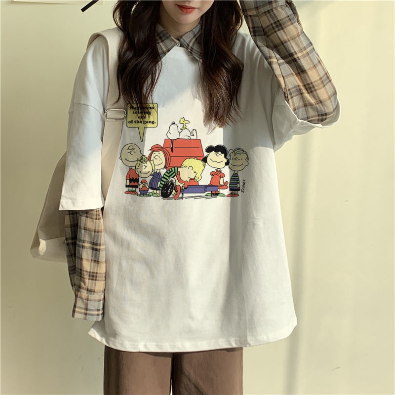 2021 spring and summer simple white short sleeve t-shirt female student loose and versatile boudoir clothes Harajuku cartoon top