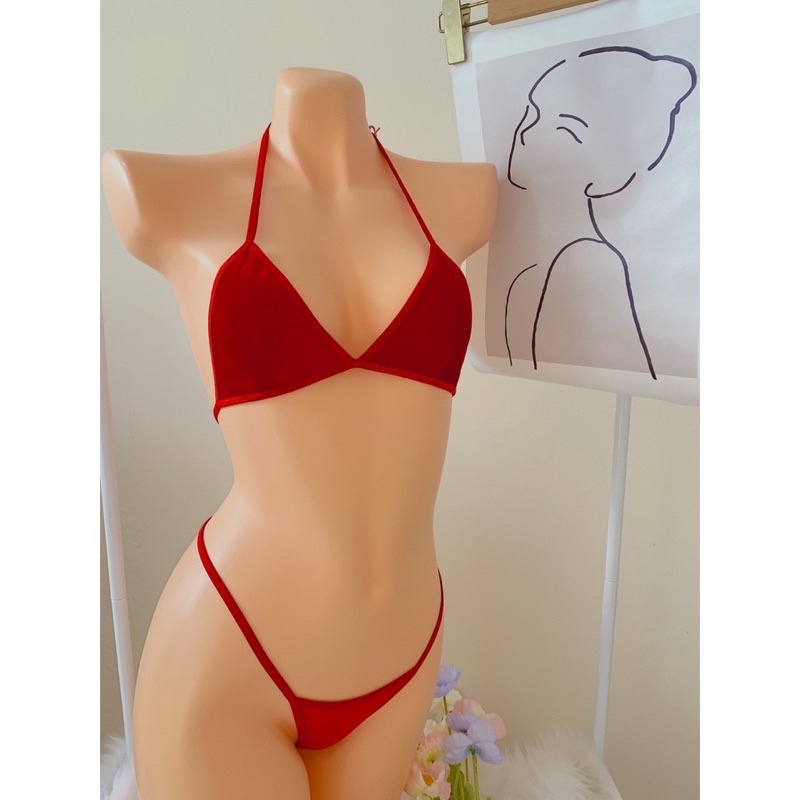 Bk041  - Bộ đồ lót lọt khe nhung quyến rũ cho nữ - Camluu99
